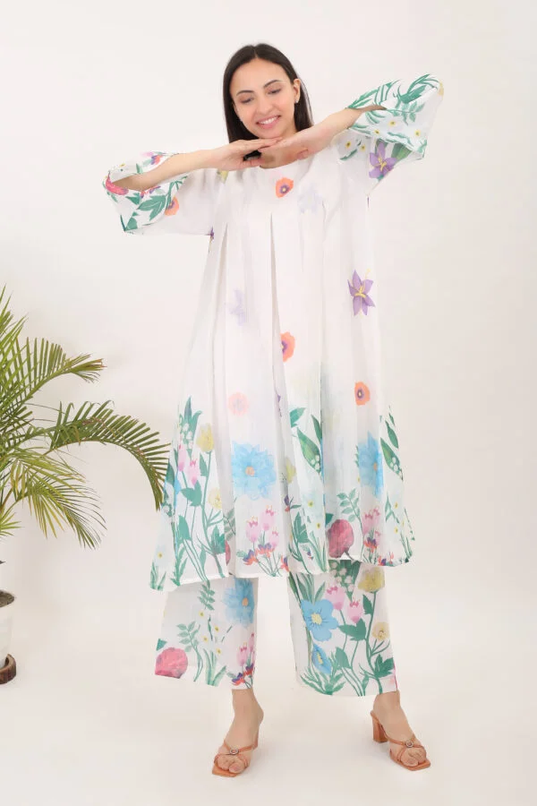 WOMEN PRINTED COTTON LINEN KURTA SET