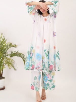 WOMEN PRINTED COTTON LINEN KURTA SET