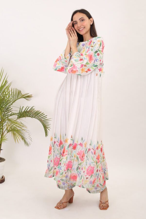 women printed linen kurta set