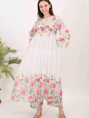 women linen printed kurta set