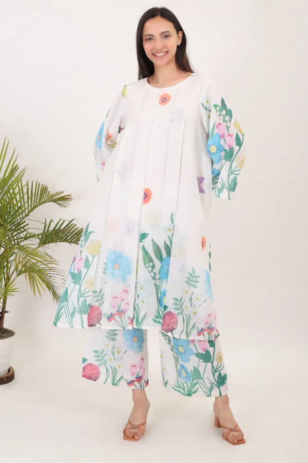 WOMEN PRINTED COTTON LINEN KURTA SET