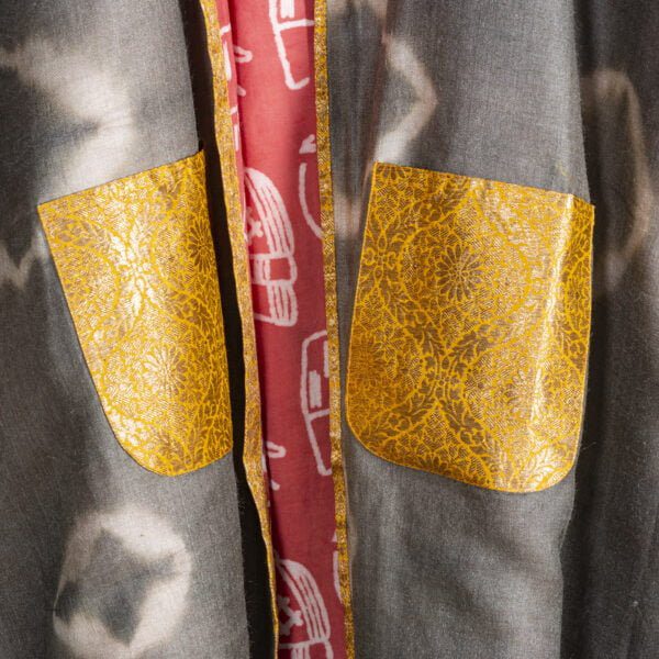 Bageeya "Anokhi Ang" Reversible Khadi Tussar cotton Pasban Jacket | Crafted with Haldi and Eucalyptus leaves and Block Print detailed with Brocade pockets - Image 4