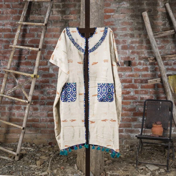 Bageeya "Chintz Chameli" Reversible Khadi Tussar cotton Pasban Jacket | Crafted with Manjishta and Eucalyptus leaves and Block Print detailed with Brocade pockets