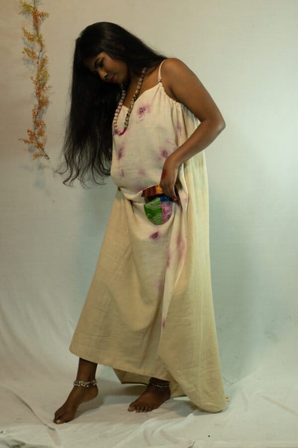 Bageeya's “Dahlia” Natural Dyed Handcrafted Handwoven Organic Cotton Strap Dress|Crafted with Sacred Temple Rose and Lac - Image 3