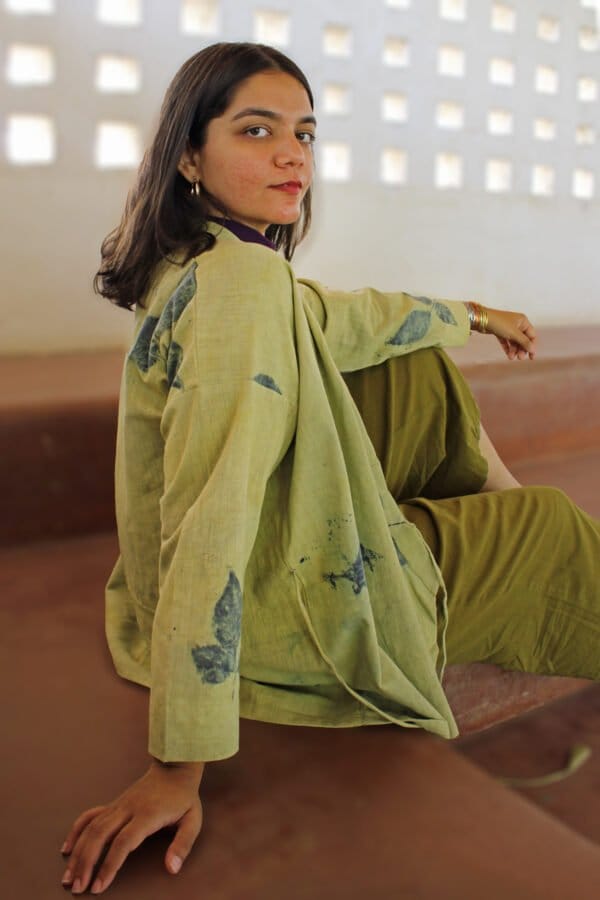 Bageeya "Tulsi Tarang" Khadi Organic cotton Kimono Wrap | Crafted with Harda, Beel patra and Indigo - Image 3