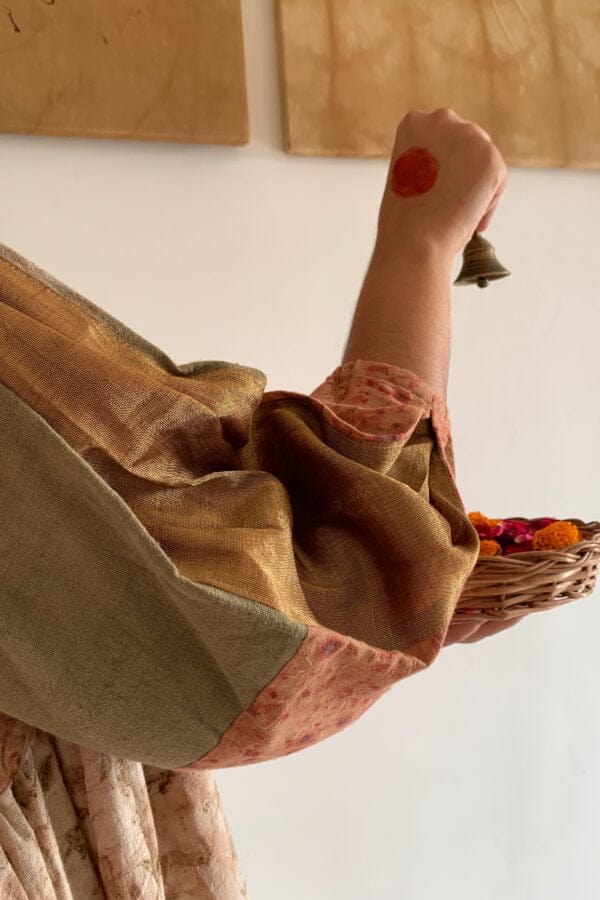 Bageeya “Mistletoe” Natural Dyed Khadi Organic Cotton Tiered Dress | Crafted with Harda, Marigold, and Manjishta and detailed with Gold zari - Image 2