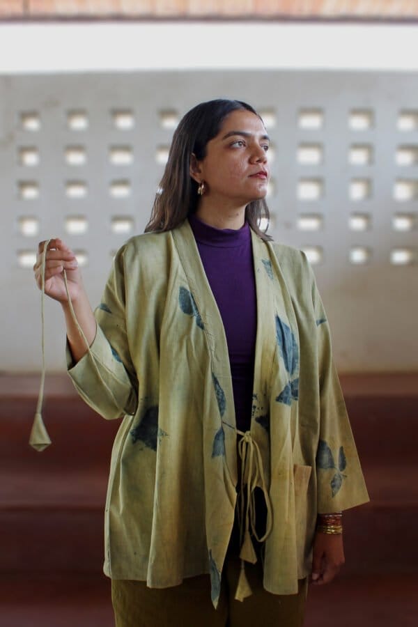 Bageeya "Tulsi Tarang" Khadi Organic cotton Kimono Wrap | Crafted with Harda, Beel patra and Indigo - Image 4