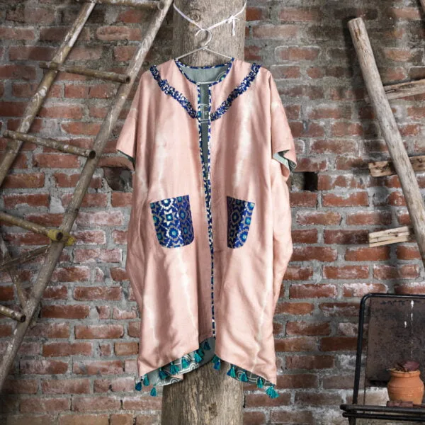 Bageeya "Champa Chal" Reversible Khadi Tussar cotton Pasban Jacket | Crafted with Lac and Block Print detailed with Brocade pockets