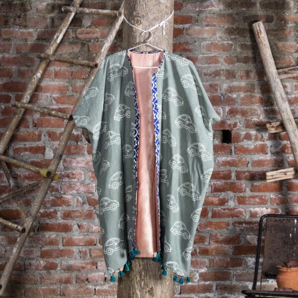 Bageeya "Chintz Chameli" Reversible Khadi Tussar cotton Pasban Jacket | Crafted with Manjishta and Eucalyptus leaves and Block Print detailed with Brocade pockets - Image 5