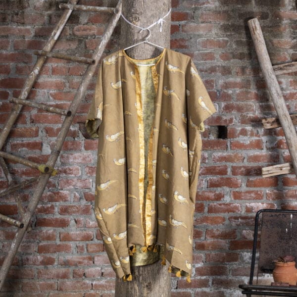 Bageeya "Ilaham" Reversible Khadi Tussar cotton Pasban Jacket | Crafted with Walnut and Block Print detailed with Brocade pockets - Image 5