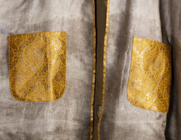 Bageeya "Ilaham" Reversible Khadi Tussar cotton Pasban Jacket | Crafted with Walnut and Block Print detailed with Brocade pockets - Image 4