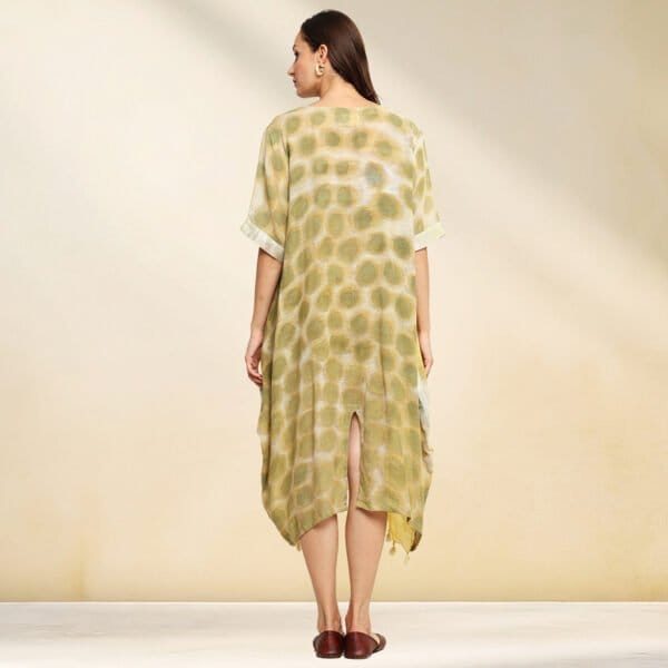 Bageeya "FOREST" Cowl Dress | Dyed Handcrafted Handwoven Slub Cotton Cowl Dress| Crafted with Harda| Detailed with Zari border - Image 3