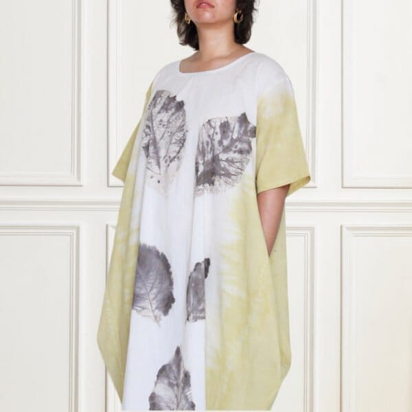 Bageeya "Haldi hues" Cambric Organic cotton Cowl Dress | Crafted with Sacred Temple Khakhra leaves, and Haldi - Image 3