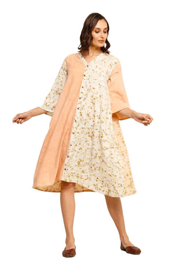 Bageeya "Sunrise Meadow" Natural Dyed Handcrafted Handwoven cotton Button Down dress | Crafted with Sacred temple Marigold and herbs