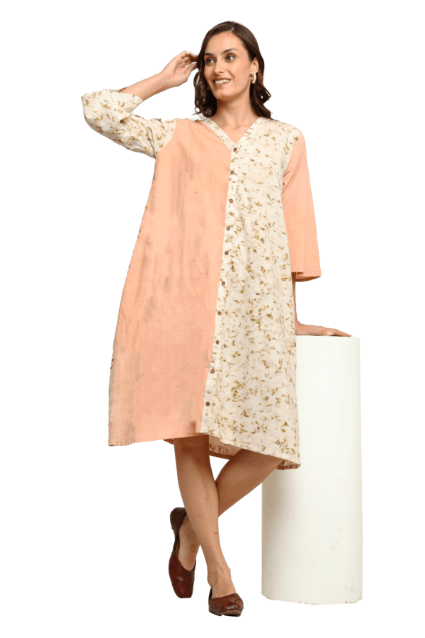 Bageeya "Sunrise Meadow" Natural Dyed Handcrafted Handwoven cotton Button Down dress | Crafted with Sacred temple Marigold and herbs - Image 3