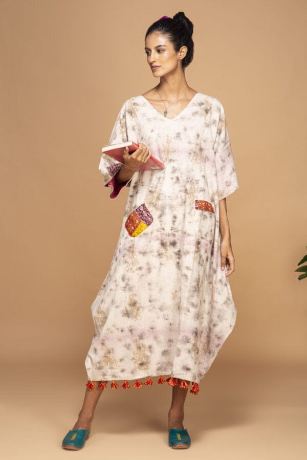 Bageeya “Surmai Gulabi” Natural Dyed Handcrafted Handwoven Organic Cotton Cowl Dress| Crafted with Sacred Temple roses