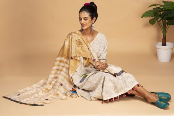 Bageeya “Surmai Gulabi” Natural Dyed Handcrafted Handwoven Organic Cotton Cowl Dress| Crafted with Sacred Temple roses - Image 3