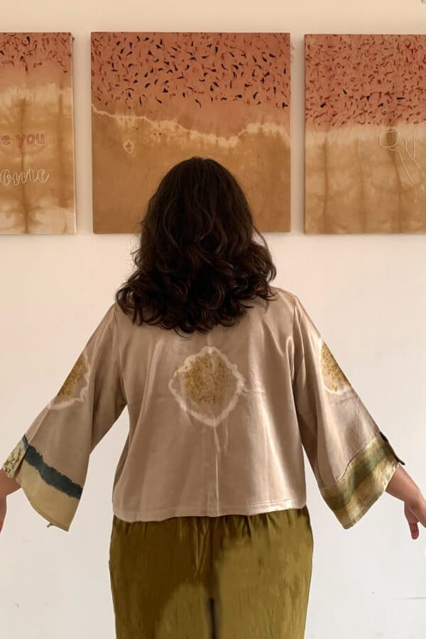 Bageeya “Ghera” Natural Dyed Handwoven Mashru Crop Shirt | Crafted with Catechu and marigold - Image 2