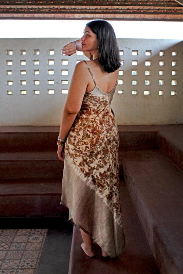 Bageeya "Tara Sundri" Handwoven Mashru Silk Strap dress | Crafted with Sacred Temple Roses and Walnut - Image 3