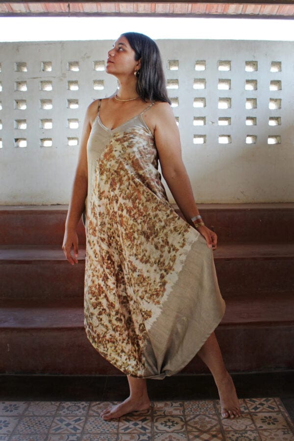 Bageeya "Tara Sundri" Handwoven Mashru Silk Strap dress | Crafted with Sacred Temple Roses and Walnut - Image 2