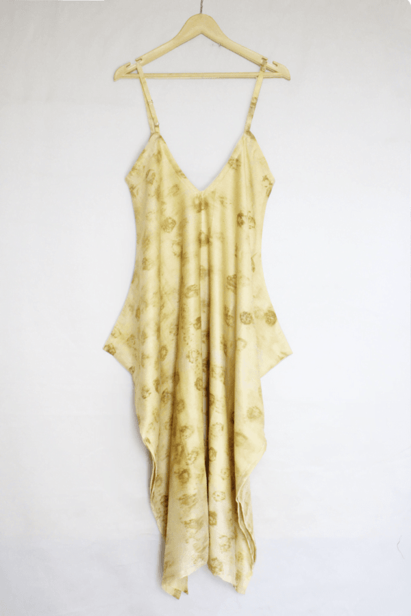 Bageeya “Yuzu” Natural Dyed Handcrafted Handwoven Chanderi Handkerchief dress | Crafted with Sacred Temple Rose and haldi