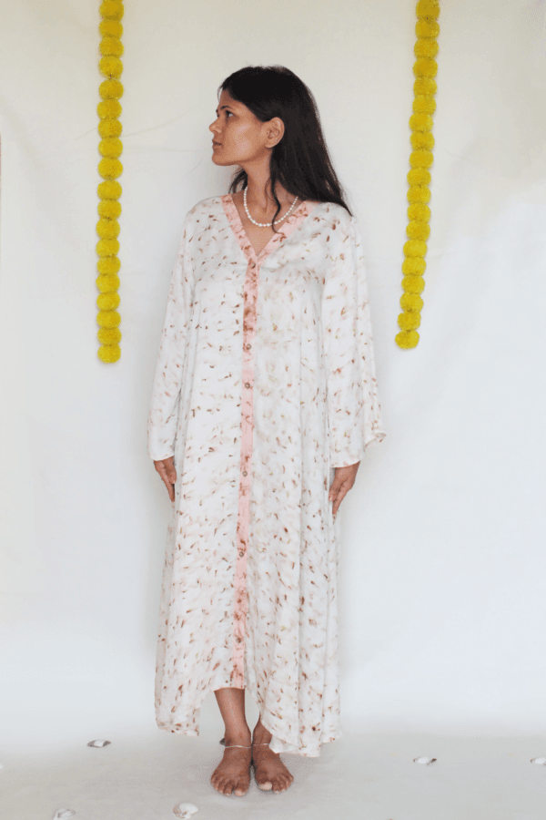 Bageeya “ Kusumi ” Natural Dyed Handcrafted Organic Bamboo Button Down dress | Crafted with Sacred temple Marigold