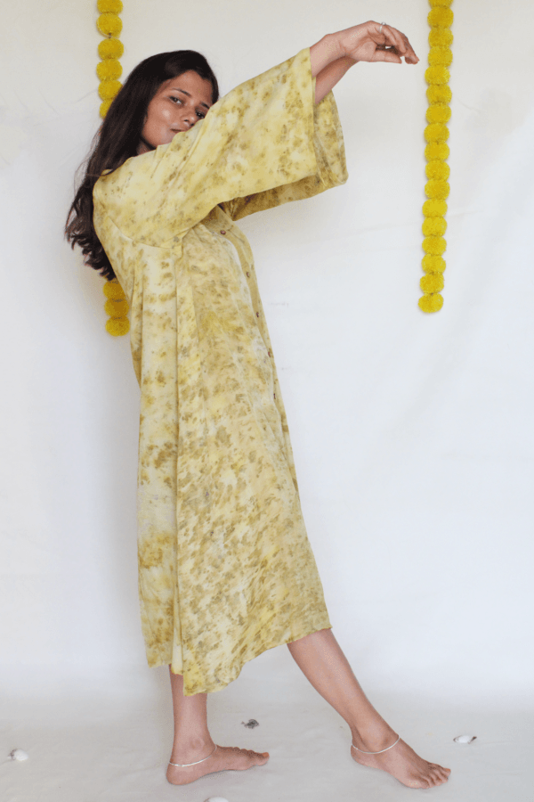 Bageeya “ Vanaspati Vastra” Natural Dyed Handcrafted Organic Bamboo Button Down dress | Crafted with Sacred temple Rose - Image 4