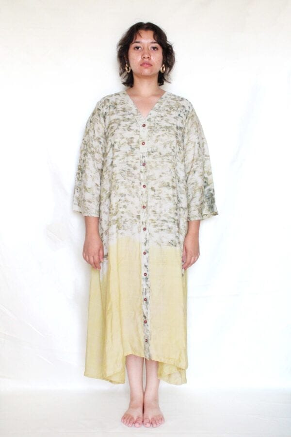 Bageeya “Mogra Sundri ” Natural Dyed Handcrafted Khadi Tussar Cotton Button Down dress | Crafted with Sacred temple Roses and Haldi - Image 6