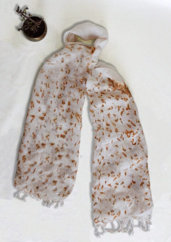 Bageeya Kum Kum Patra Stole Handcrafted Linen Cotton Stole | Crafted with Temple Flower Marigold