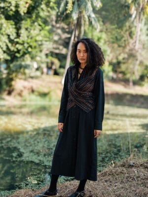 Handwoven Seattle Wrap Long Dress - Black Copper