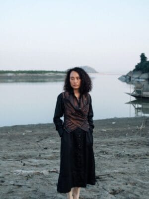 Upcycled Seattle Wrap Long Dress - Black Copper