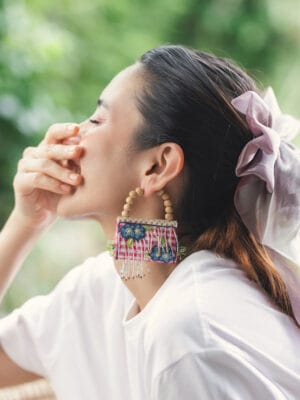 Rani!! Handcrafted embroidered on checks hoop earrings