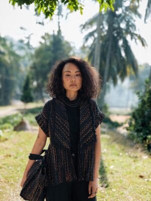 Handwoven Berlin Shawl Collar Top - Black Copper