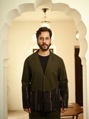 Upcycled Handwoven Ying Yang Blazer - Green