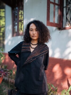 Handwoven Arrow collar shirt - Black Copper