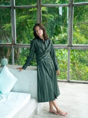 Seattle Wrap Long Dress - Green Stripes
