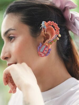 Madhuri!! Handcrafted fish and floral embroidered earrings