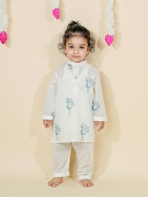 Chanda Mama Kitz baby boy white printed kurta pyjama set