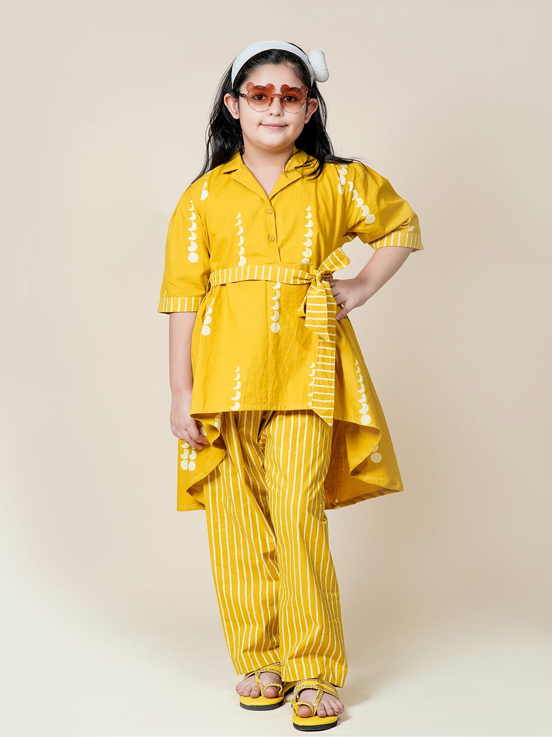 Mustard Moon Block Print Cotton Co-Ord Set for Girls