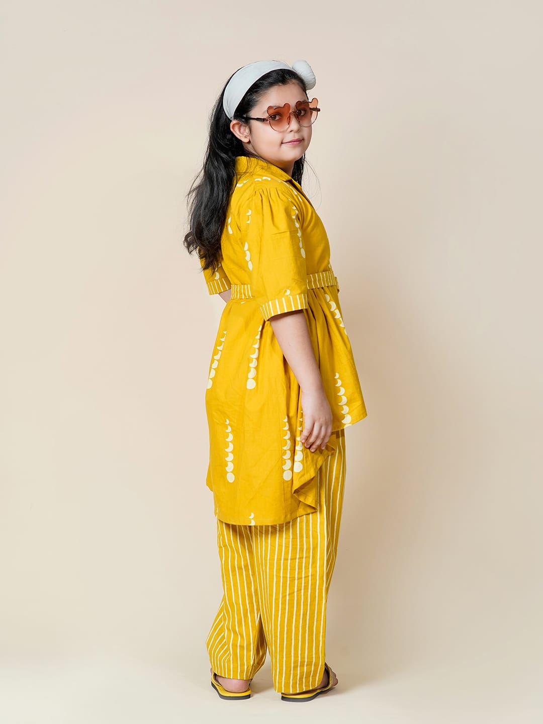 Mustard Moon Block Print Cotton Co-Ord Set for Girls - Image 4