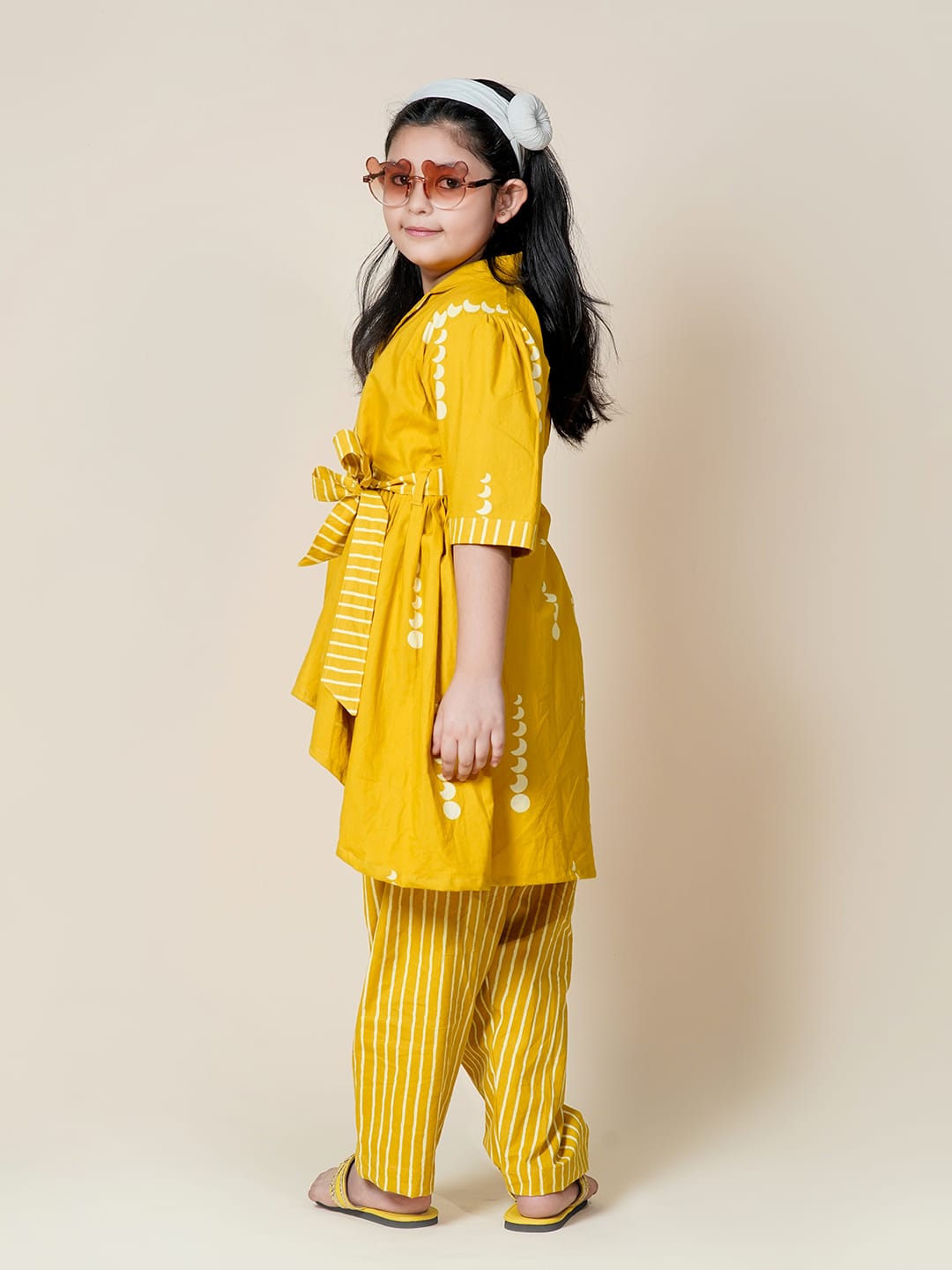 Mustard Moon Block Print Cotton Co-Ord Set for Girls - Image 3