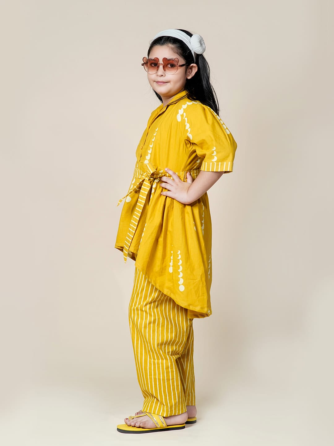 Mustard Moon Block Print Cotton Co-Ord Set for Girls - Image 2