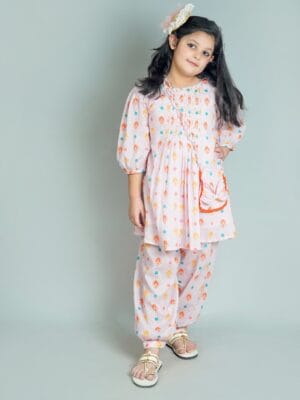 Tiny Trendsetter – Pastel Pink Kurta Set for Girls