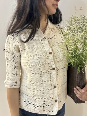 Ivory Grid Crochet Shirt