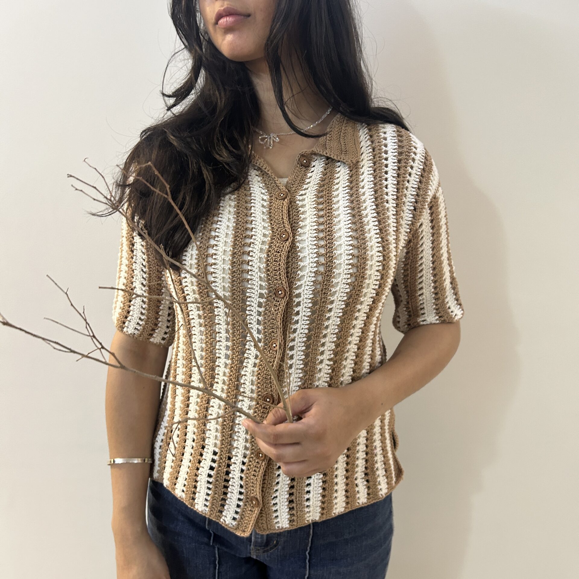 Earth Stripe Crochet Shirt - Image 2