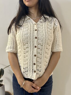 White Loom Lines Crochet Shirt