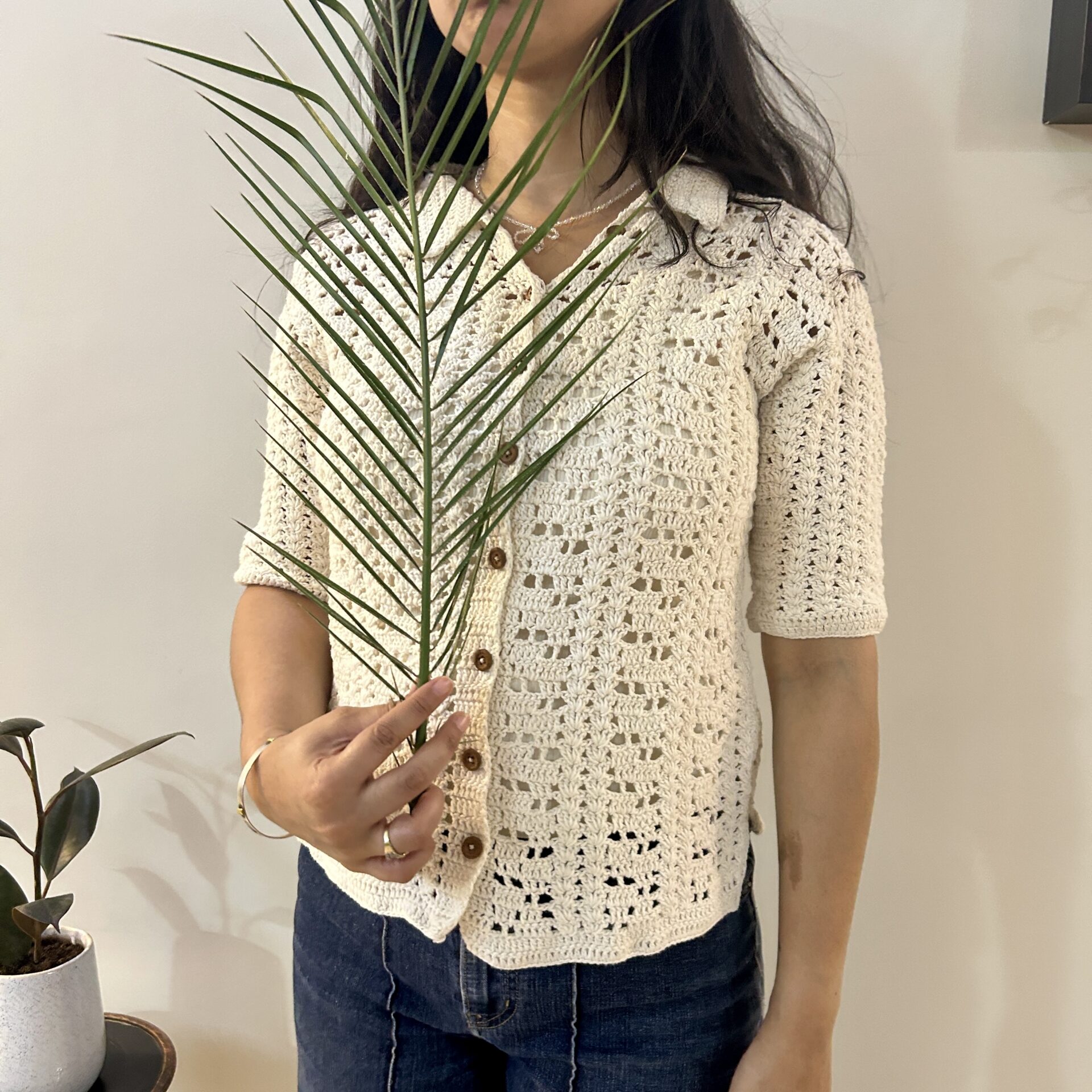 White Loom Lines Crochet Shirt - Image 2