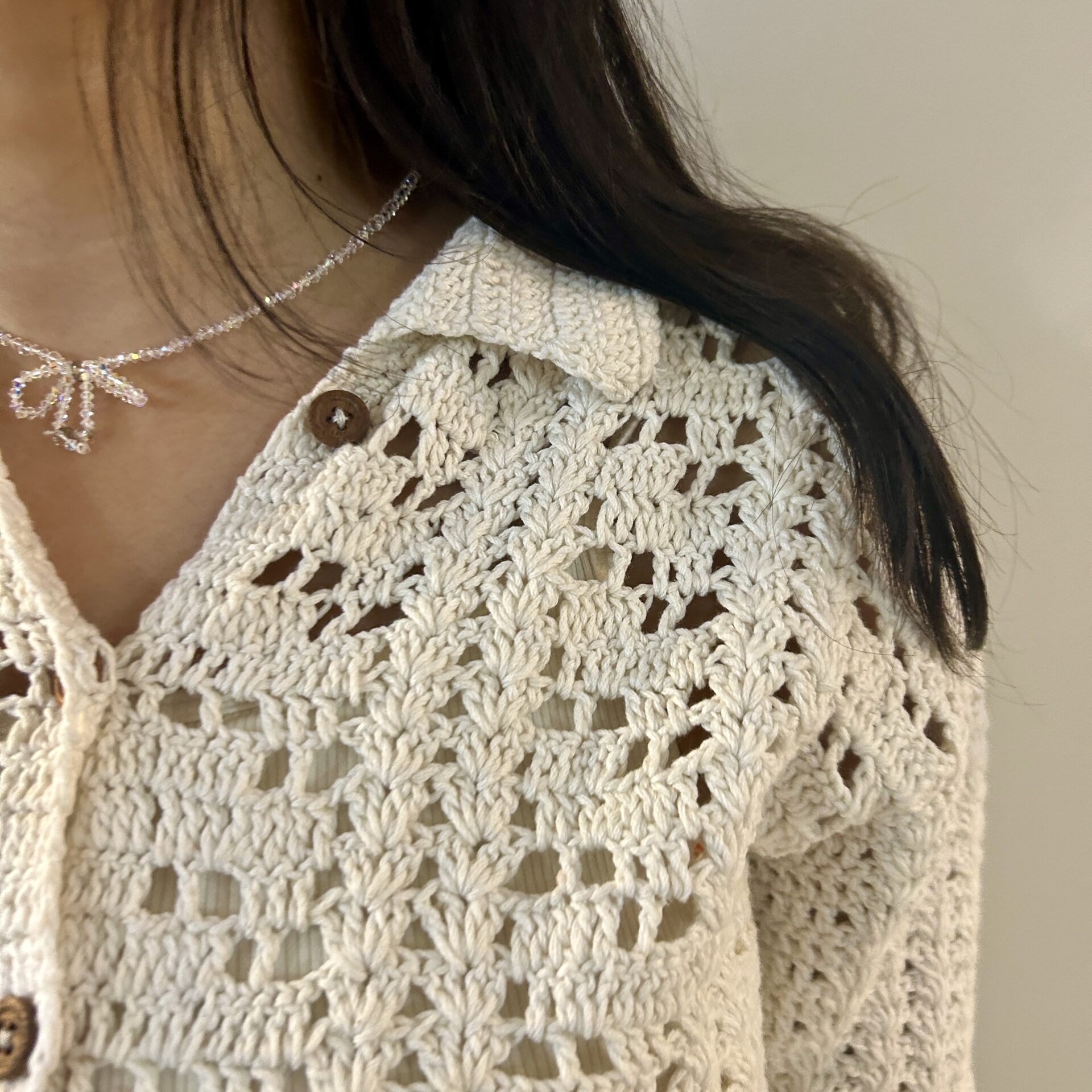 White Loom Lines Crochet Shirt - Image 4