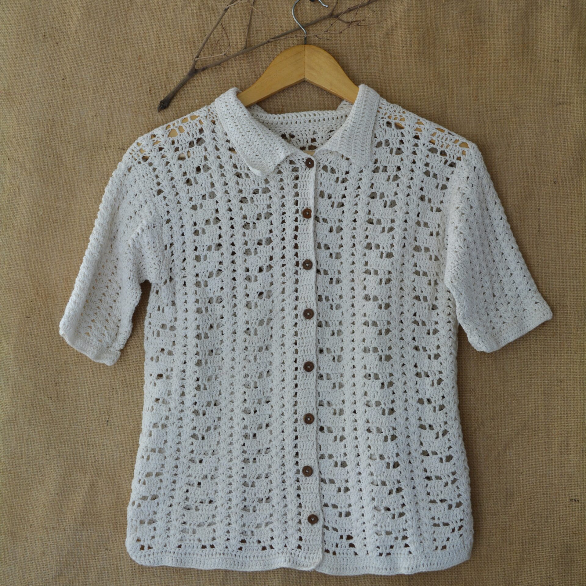 White Loom Lines Crochet Shirt - Image 6