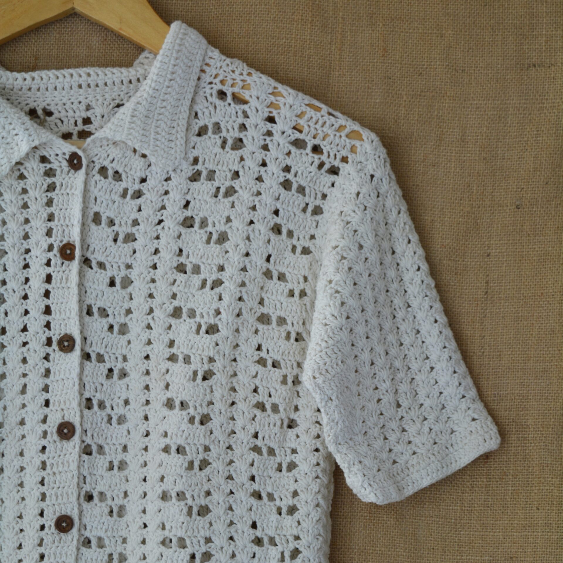 White Loom Lines Crochet Shirt - Image 7